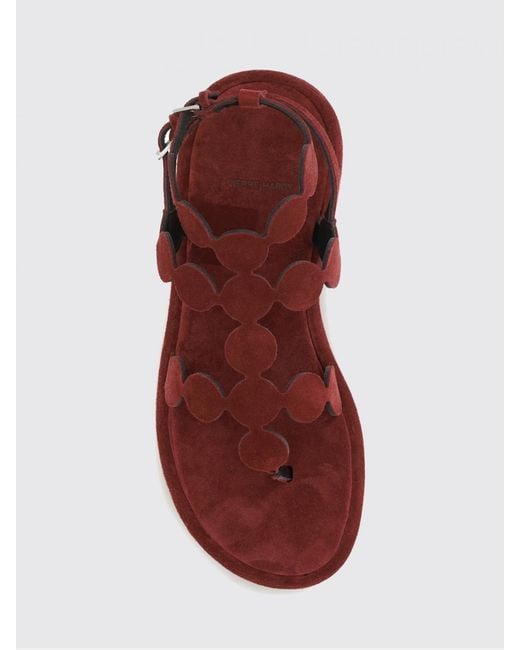Pierre Hardy Red Low-Heeled Suede Thong Sandals With An Ankle Strap