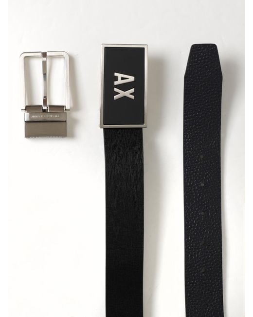 ARMANI EXCHANGE Black Reversible Leather Belt With Interchangeable Buckle for men