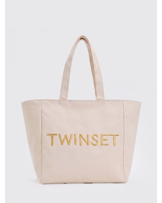 Twinset Natural Cotton Bag With Embroidered Logo