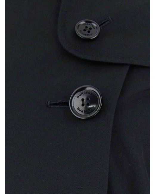 Burberry Blue Cropped Double-Breasted Cotton Trench Coat With Adjustable Belt