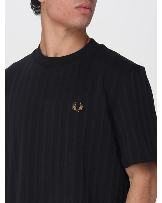 Fred Perry Black Cotton Piqué T-Shirt With Embroidered Logo for men