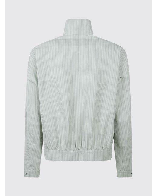 Dries Van Noten Gray Striped Cotton High-Neck Jacket With Zip Closure for men