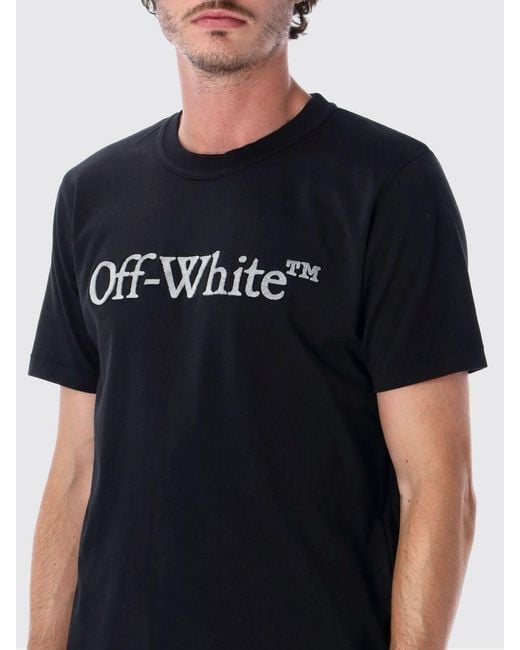 Off-White c/o Virgil Abloh Black Short-Sleeved Cotton T-Shirt With Contrasting Logo Print for men