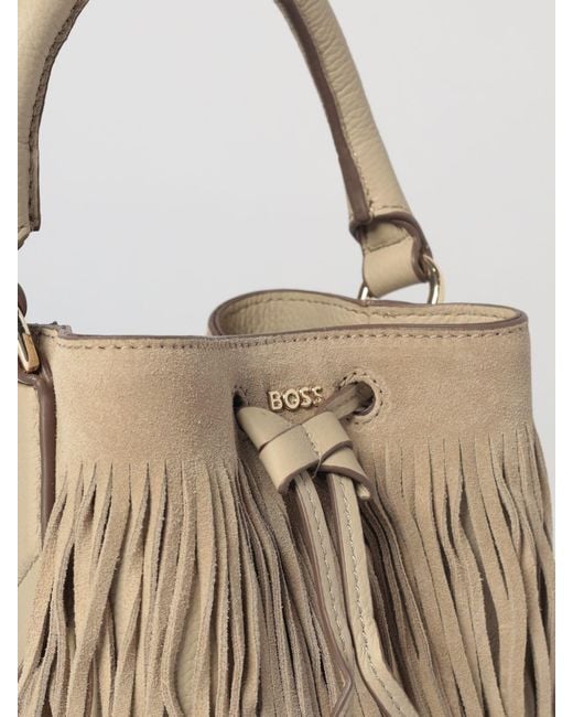 Boss Natural Lenah Fringed Suede Bucket Bag