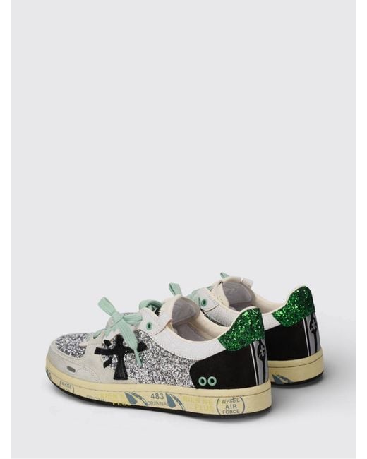 Premiata White Clay Leather Sneakers With Glitter