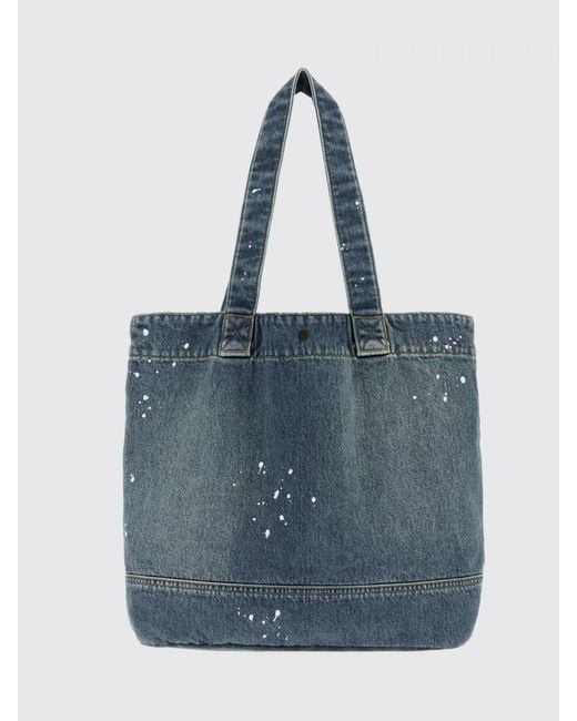 Carhartt Blue Cotton Denim Tote Bag With Applied Logo And Double Handles for men