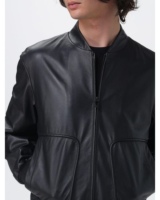 Emporio Armani Blue Leather Bomber Jacket for men
