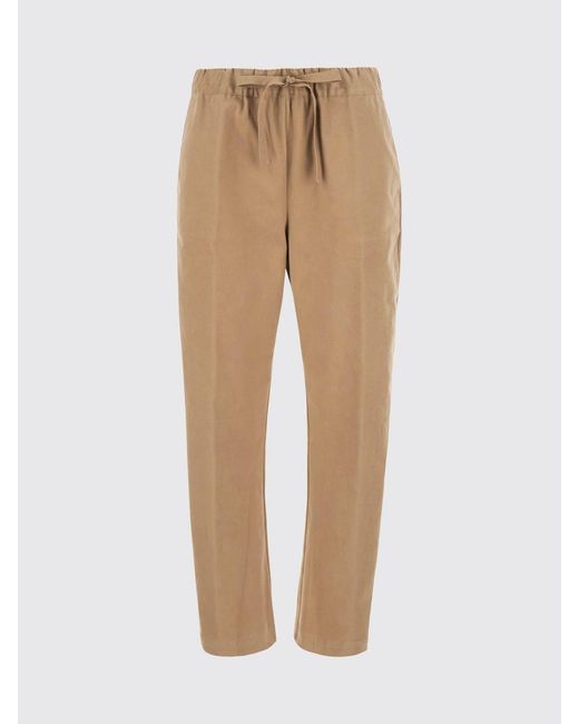Semicouture Natural Mid-Rise Slim Fit Cotton Trousers With Drawstring