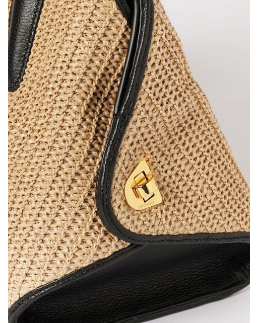 Coccinelle Natural Tylde Crochet Raffia And Hammered Leather Bag