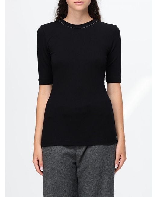 Brunello Cucinelli Black Stretch Cotton T-Shirt With Monili Embellishment