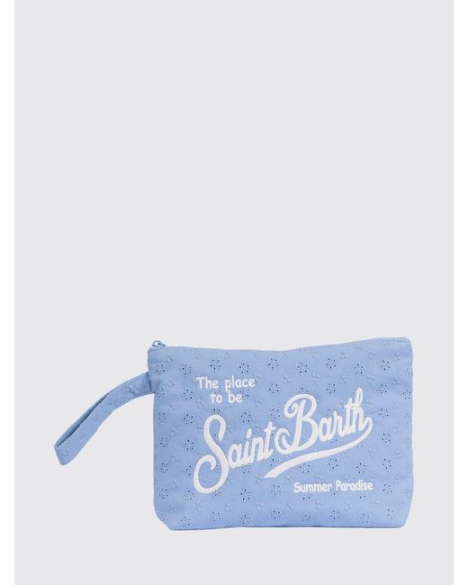 Mc2 Saint Barth Blue Aline Cotton And Broderie Anglaise Pochette With Embroidered Logo