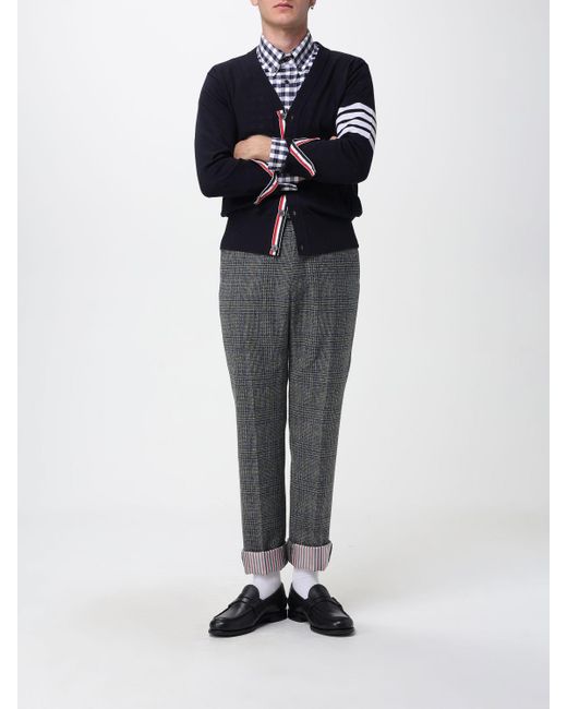 Cardigan Di Lana A Righe di Thom Browne in Blue da Uomo