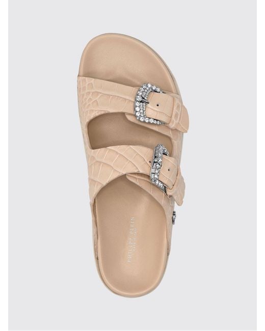 Philipp Plein Natural Croc-Effect Leather Sandals With Straps And A Jewel Buckle