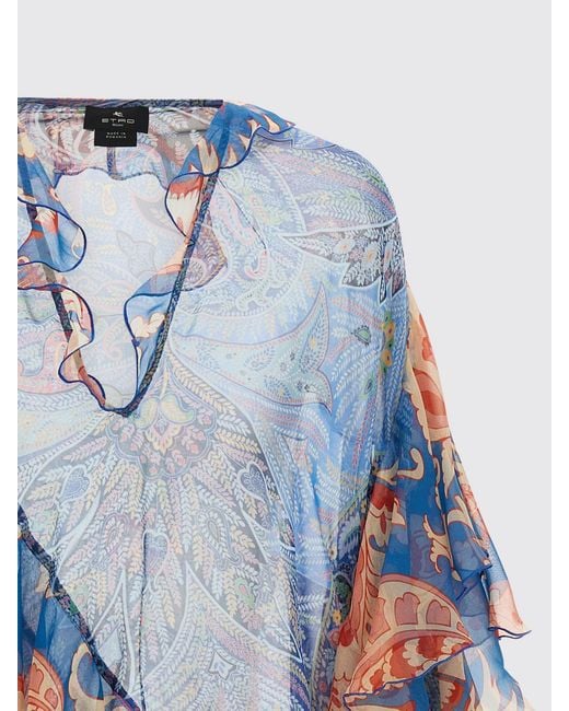 Etro Blue Printed Silk Blouse