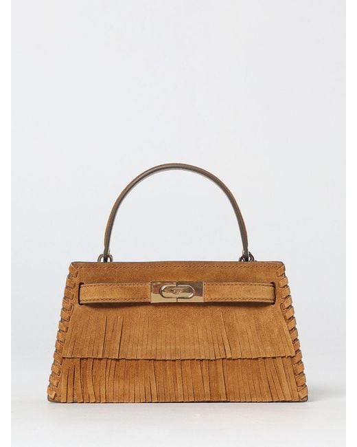 Tory Burch Brown Mini Lee Radziwill Suede Bag With Fringes