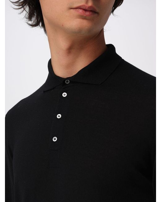 Drumohr Black Extrafine Wool Polo Shirt for men