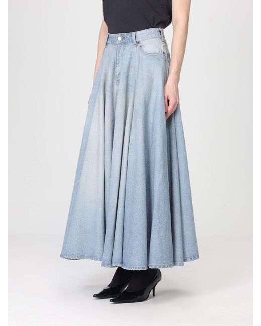Balenciaga Blue Cotton Denim Midi Skirt