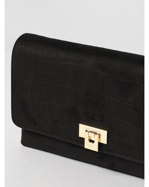 Elisabetta Franchi Black Suede Crocodile Print Bag