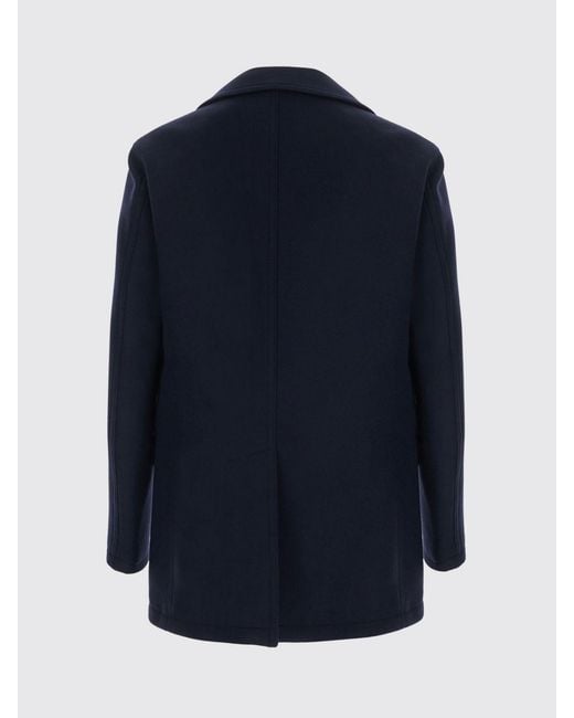 Tagliatore Blue Double-Breasted Knee-Length Wool Coat With Cuff Straps for men