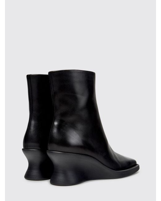 Camper Black Louise Smooth Leather Wedge Ankle Boots With Squared Toe