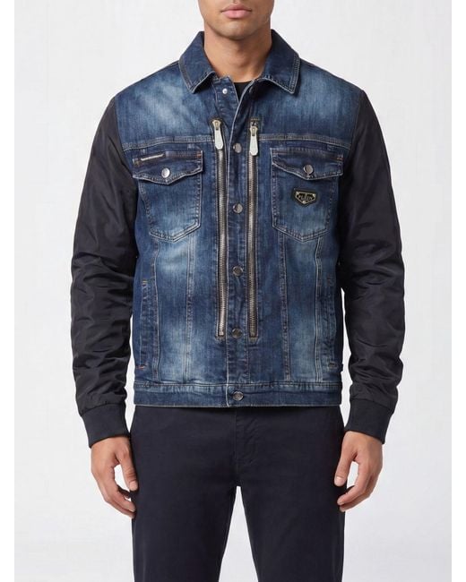 Philipp Plein Blue Cotton Jean Jacket With Classic Collar And Buttons for men