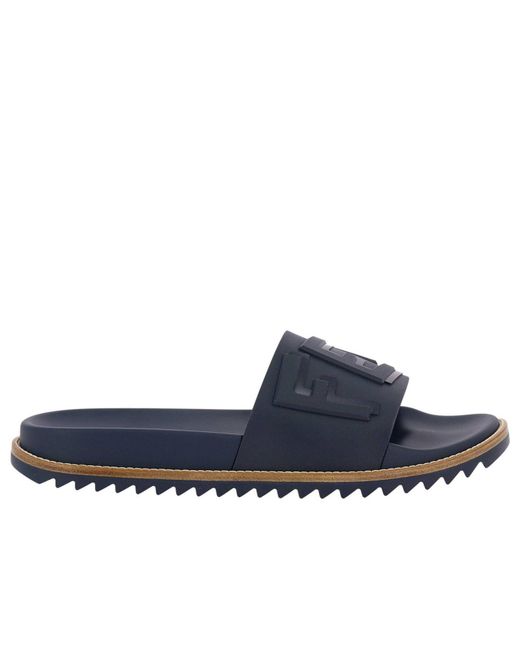Fendi Blue Logo Embossed Slide Sandals for men