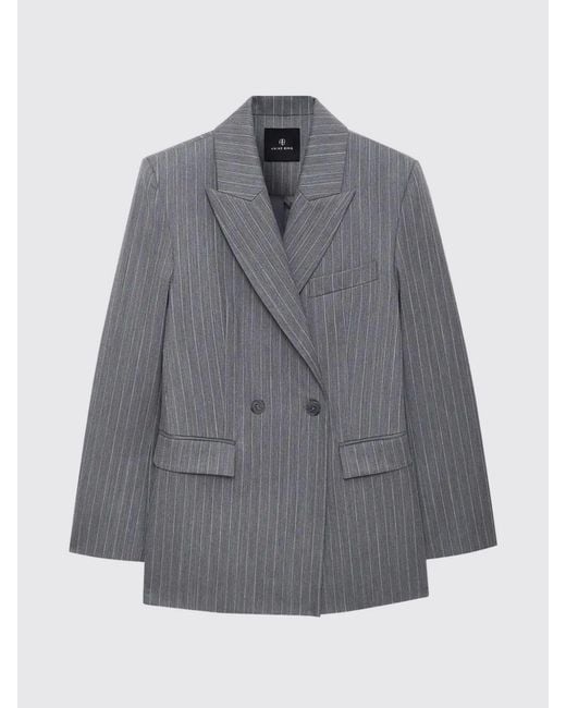 Anine Bing Gray Double-Breasted Wool Blend Blazer
