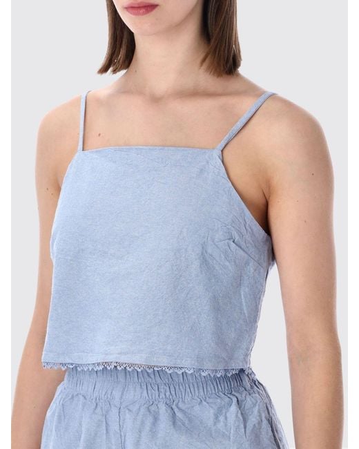 American Vintage Blue Square Neck Cotton Top With Thin Straps