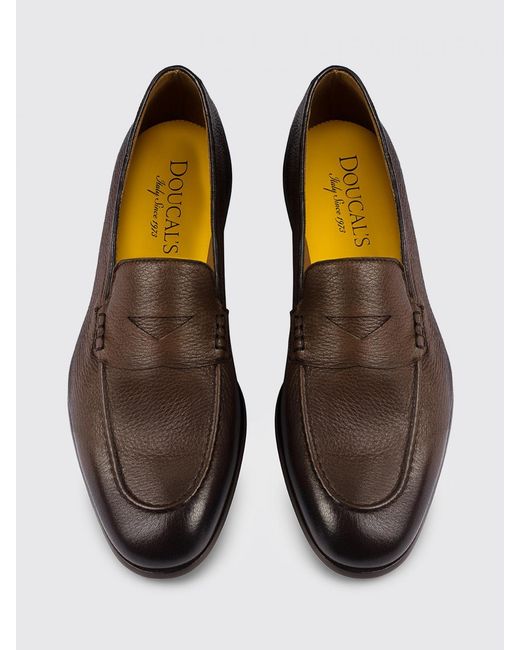 Doucal's Brown Grained Leather Loafers for men