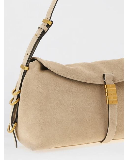 Pinko Natural Medium Suede Saddle Bag Baguette Shoulder Bag