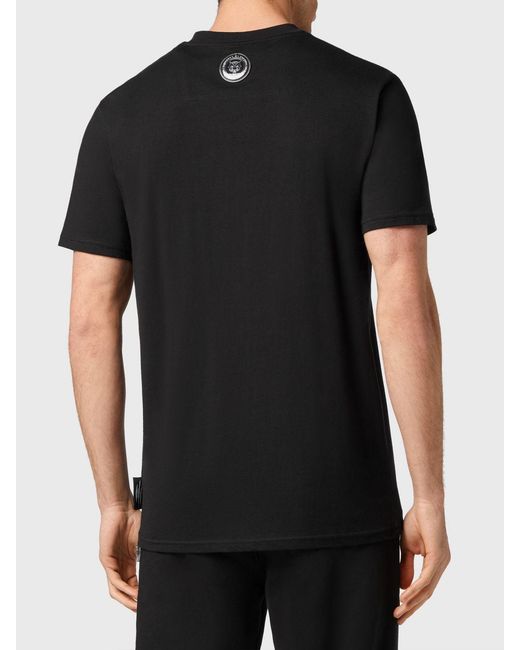 Philipp Plein Black Slim Fit Cotton T-Shirt With Contrast Hexagon Logo for men