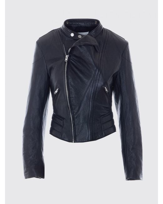 Maison Margiela Blue Slim Fit Ovine Leather Biker Jacket With Side Zip
