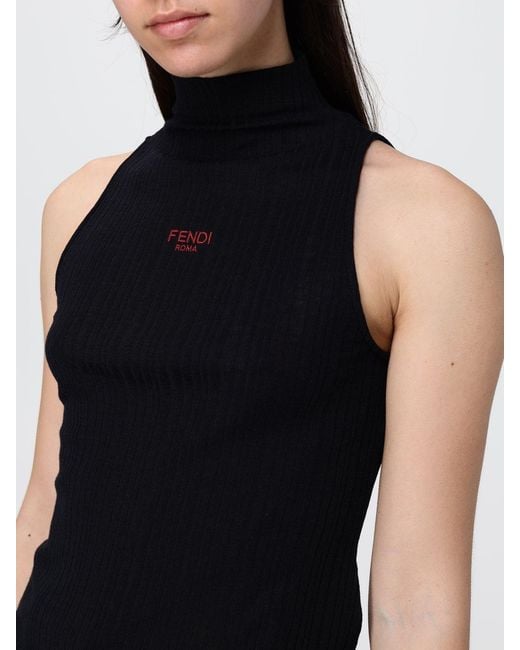 Fendi Black Logo Polyester Turtleneck Top