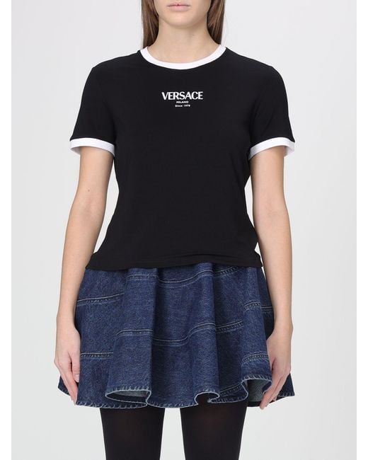 Versace Black Viscose T-Shirt With Logo