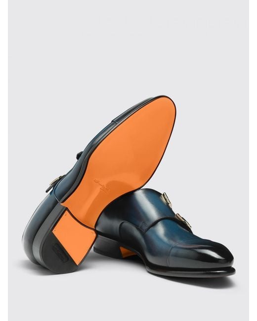 Santoni Blue Leather Monk Strap for men