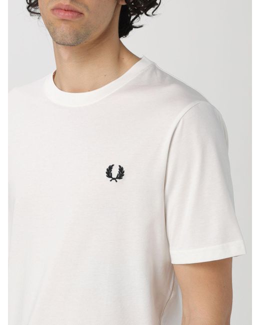 T-shirt di cotone di Fred Perry in White da Uomo