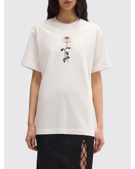 MACCAPANI White Cotton T-Shirt With Floral Print