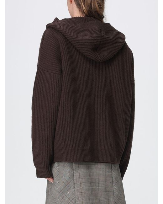 Dondup Brown Hooded Wool Cardigan With V-Neck And A Relaxed Fit