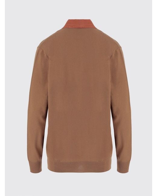 Valentino Garavani Brown Wool V-Neck Jumper With Scarf Collar