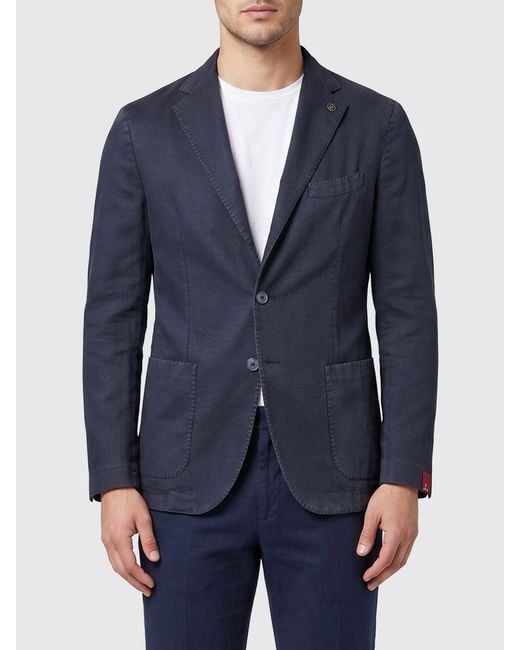 Santaniello Blue Virgin Wool Single-Breasted Blazer for men