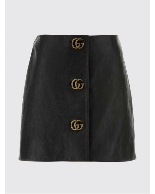Gucci Black Gg Leather Pencil Skirt