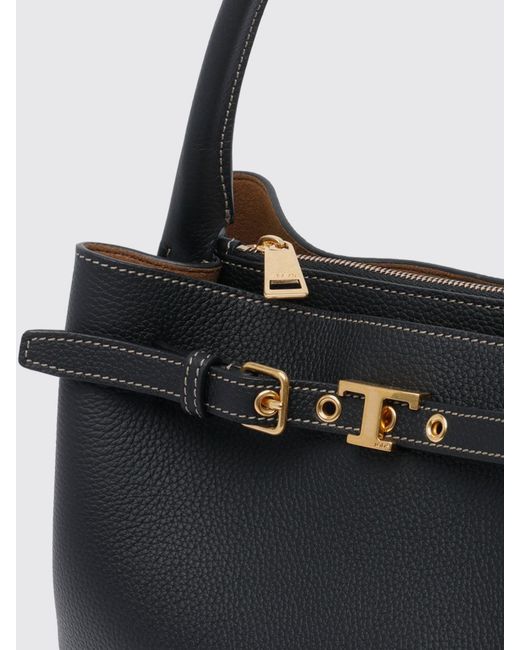 Tod's Black Small Grained Leather Shoulder Bag With T Timeless Logo