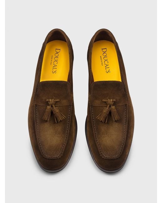 Doucal's Brown Suede Loafers With Tassels for men