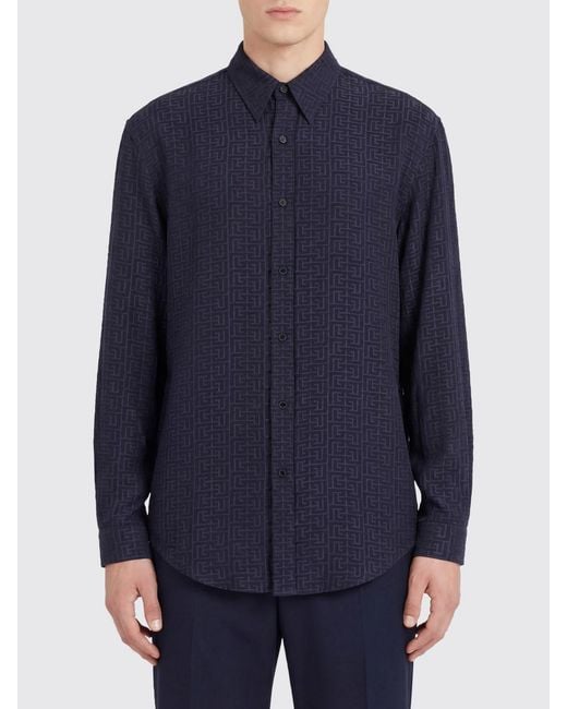 Balmain Blue Viscose Shirt for men