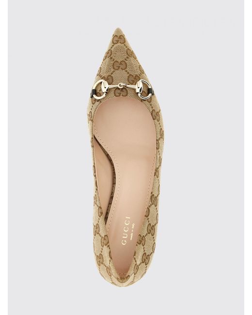 Gucci Natural Horsebit Gg Jacquard Monogram Canvas Pumps