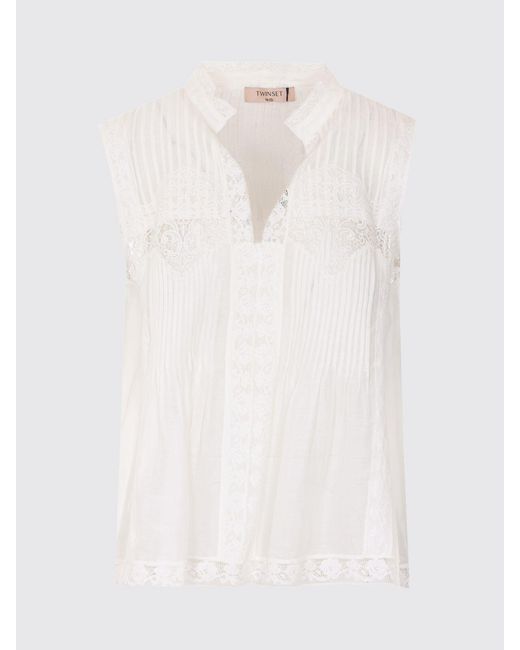 Twinset White Cotton And Silk Sleeveless Top