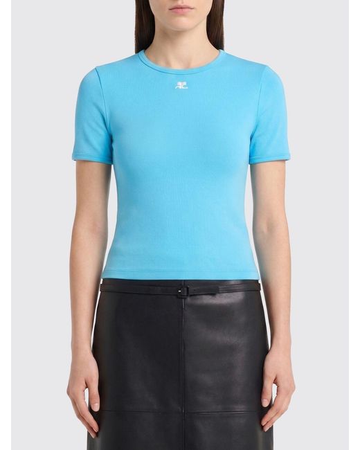 Courreges Blue CourrÈ Ges Cotton T-Shirts With Mini Logo