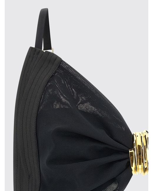 Elisabetta Franchi Black Crop Bra Top With Metal Ring