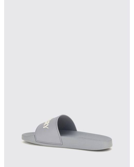 Burberry White Rubber Slides With Contrasting Lettering Logo for men