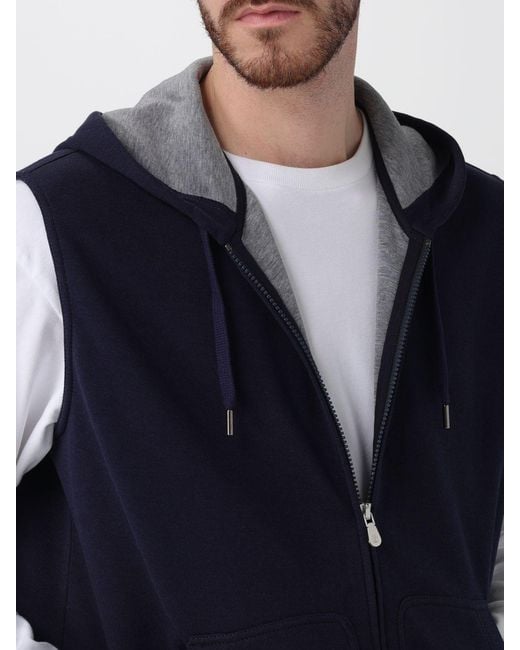 Brunello Cucinelli Blue Cotton Blend Zip Hoodie for men